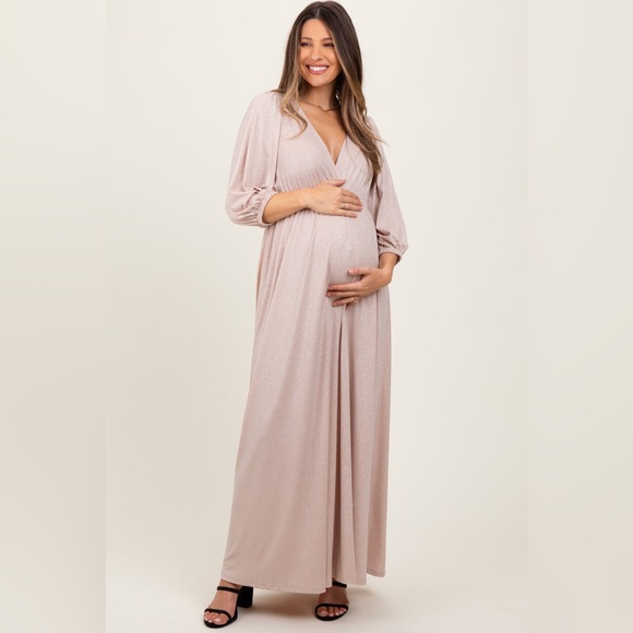 Elegant Pink Maternity Maxi Dress